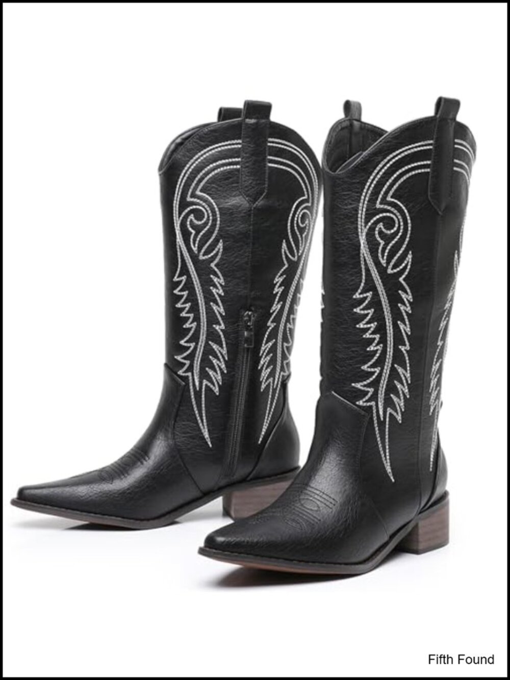 Faux Leather Western Cowboy Boots with Embroidery, Chunky Heel, Mid Calf, Side - Picture 5 of 6